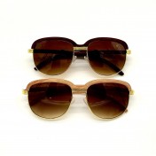 Wooden Round Gold Frame Glasses